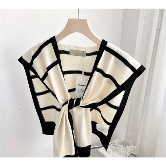 Wool blend Preppy Striped Knitted Shawl Elegant Warm Wrap Long S… - Picture 3 of 7